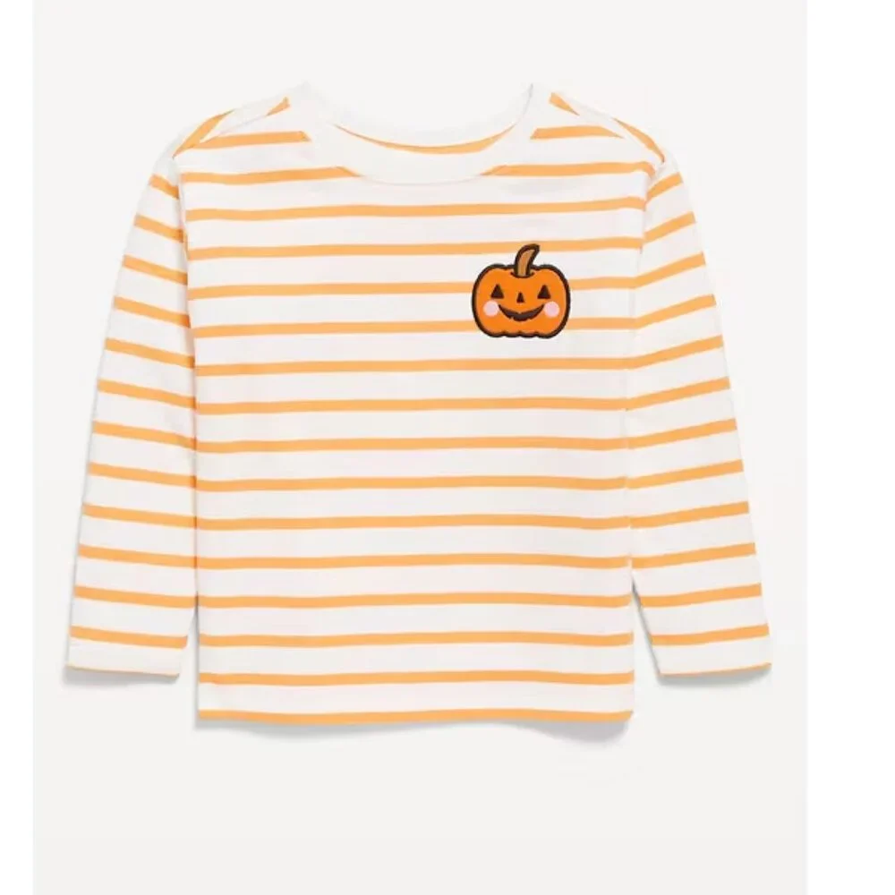 Old Navy Stripe Embroidered Pumpkin Long-Sleeve T-Shirt for Toddler Girls